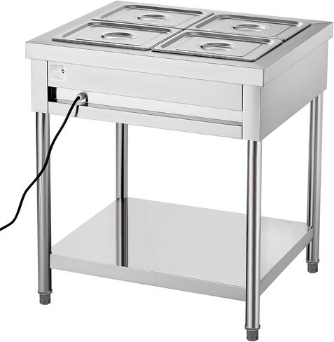 VEVOR Commercial Food Warmer, 8 Pans + 2 Pots Electric Steam Table, 1800W Professional Buffet Catering Food Warmer with Shield Undershelf Wheels, Stainless Steel Server for Party Restaurant in Saudi Arabia