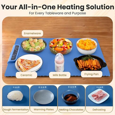 Extra Large Warming Mat for Food with Auto Shut-Off, Child Lock, Portable, Foldable Electric Warming Tray for Safe Countertop Use - Fast Heating Premium Food Heating Mat (White, XL-6 Dishes) in Saudi Arabia