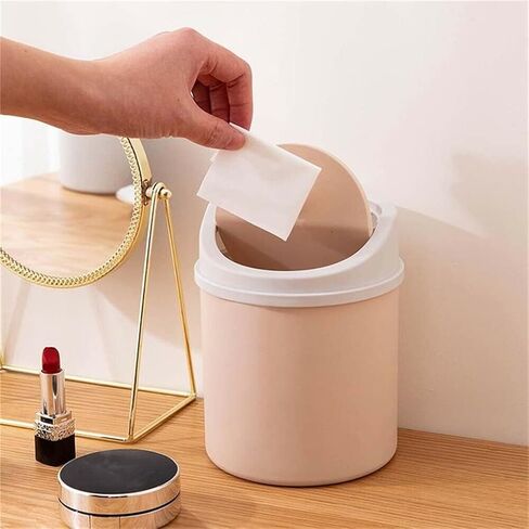Mini Desktop Trash can Table roll Swing Cover Small Scissors Pencil Home Office Storage Accessories(Gray) in Saudi Arabia