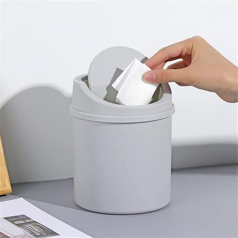 Mini Desktop Trash can Table roll Swing Cover Small Scissors Pencil Home Office Storage Accessories(Gray) in Saudi Arabia