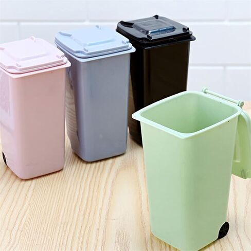 Mini Desktop Trash Can 4color Garbage Storage Box Living Room Coffee Table with Cover Small Paper Basket Plastic Garbage Bag(Blue) in Saudi Arabia