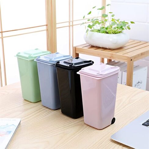 Mini Desktop Trash Can 4color Garbage Storage Box Living Room Coffee Table with Cover Small Paper Basket Plastic Garbage Bag(Blue) in Saudi Arabia