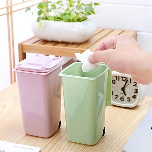 Mini Desktop Trash Can 4color Garbage Storage Box Living Room Coffee Table with Cover Small Paper Basket Plastic Garbage Bag(Blue) in Saudi Arabia