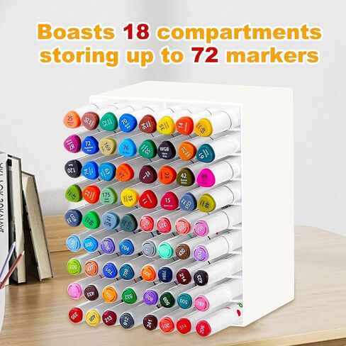 Acrylic Marker Organizer Desktop Storage Hold 72 Marker, Clear Pencil Holder Markers Pens Display Stand Art Brushes Stationary Organizer with 18 Compartments for Desk Home Office in Kuwait