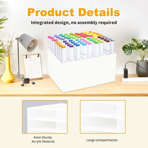 Acrylic Marker Organizer Desktop Storage Hold 72 Marker, Clear Pencil Holder Markers Pens Display Stand Art Brushes Stationary Organizer with 18 Compartments for Desk Home Office in Kuwait