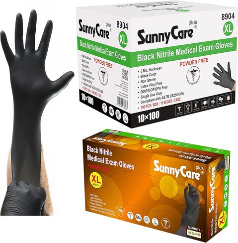 1000Pcs SunnyCare 5mil Black Nitrile Medical Exam Gloves Powder Free ( Vinyl Latex Free) Size: X-Large in Saudi Arabia