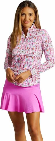 IBKUL Athleisure Wear Sun Protective UPF 50+ Icefil Cooling-Ridley Print Long Sleeve Mock Neck Top-10089 in Saudi Arabia