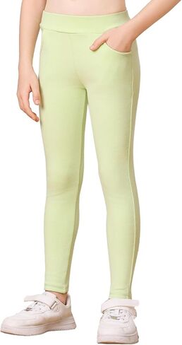 Girls Leggings Cotton Pants Stretchy Tight Toddler Basic Casual Legging with Pockets 5-13years in Saudi Arabia
