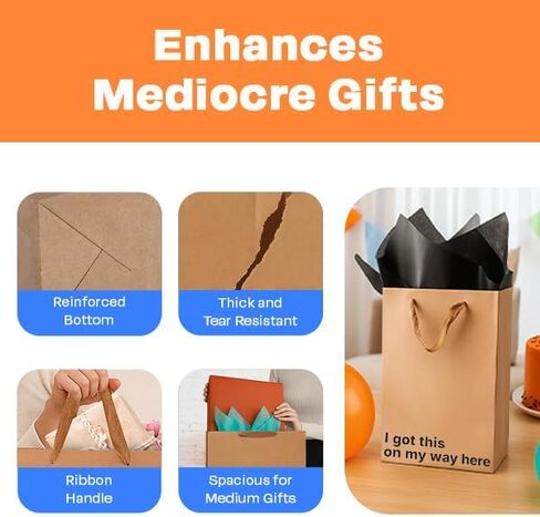 MilkToast Brands Funny Gift Bag 11 x 8 x 4 inch – Brown Kraft Paper Bag with 'I tried' Print – Gag Gift Wrap for Birthdays, Holidays, Office Parties – Party Gift Wrap for Mother's Day, Father's Day in Kuwait