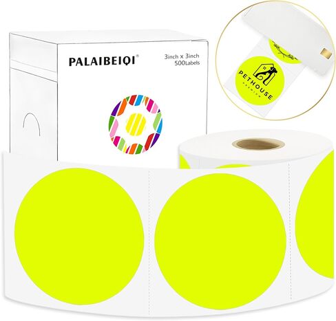 3 X 3 Inch Round Thermal Labels Circle Color Coding Labels Printable Waterproof 500PCS Round Stickers Adhesive Writable for Office, Garage, DIY Sticker, Barcodes, Name Tag, Fluorescent Pink in Saudi Arabia