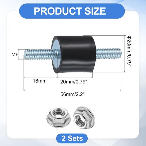 UXCELL 2PCS M6 × 18 ملم حوامل مطاطية ، 20 × 20 مم أسطواني مضاد للاهتزاز ترصيع in Kuwait