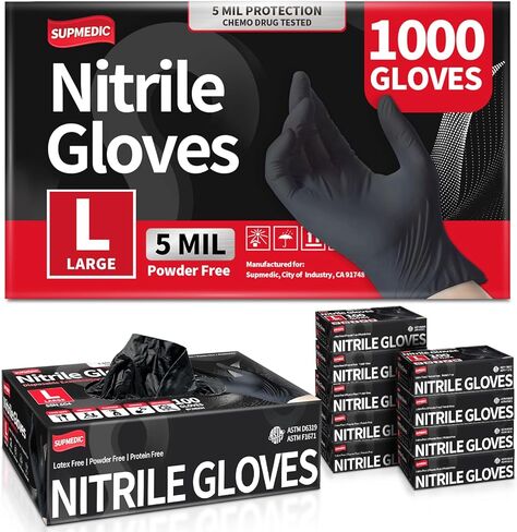 Disposable Nitrile Exam Gloves, 5Mil Chemical Resistant Powder-Free Food Safe Clean Medical Glove Black Blue 1000Pcs in Kuwait