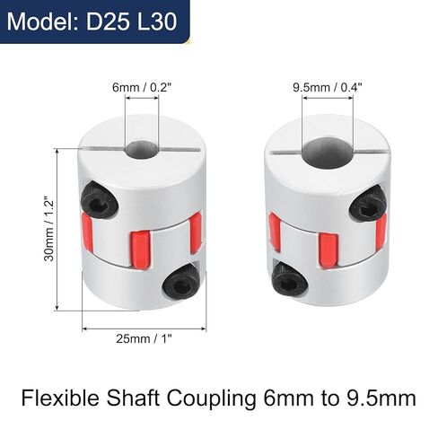 UXCELL D25 L30 6MM إلى 9.5 مم عمود البرقوق المرن اقتران موصل محرك الألومنيوم مرن مقرن عنكبوت مرن لآلة CNC الطابعة ثلاثية الأبعاد ومحرك السهود المؤازرة (نغمة الفضة/الأحمر) in Kuwait