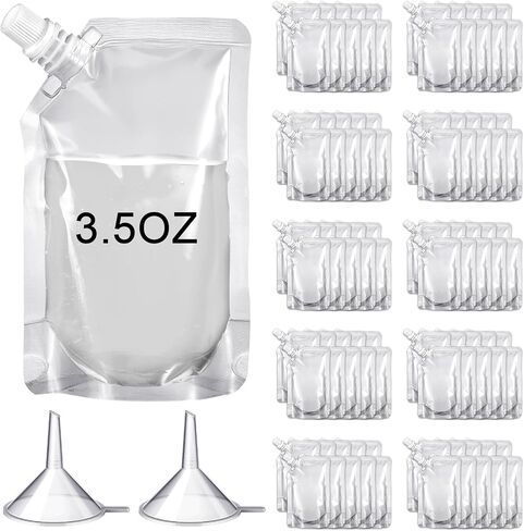 Meanplan 100 Pcs Plastic Pouches Bulk Reusable Squeeze Pouches Clear Juice Bags Leak Proof with Funnel for Travel Women Men(16 oz,Inclined Mouth) in Saudi Arabia