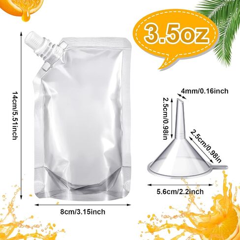 Meanplan 100 Pcs Plastic Pouches Bulk Reusable Squeeze Pouches Clear Juice Bags Leak Proof with Funnel for Travel Women Men(16 oz,Inclined Mouth) in Saudi Arabia
