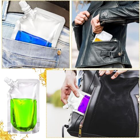 Meanplan 100 Pcs Plastic Pouches Bulk Reusable Squeeze Pouches Clear Juice Bags Leak Proof with Funnel for Travel Women Men(16 oz,Inclined Mouth) in Saudi Arabia