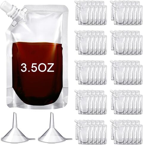Meanplan 100 Pcs Plastic Pouches Bulk Reusable Squeeze Pouches Clear Juice Bags Leak Proof with Funnel for Travel Women Men(16 oz,Inclined Mouth) in Saudi Arabia