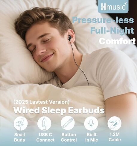 Hmusic Sleep Earbuds,USB C Wired Sleep Headphones for Side Sleepers,30dB Noise Isolate Sleepbuds w/Mic,2g Lightweight Siclicone Soft Earplug,Flat Thin Bed Earphones for Relax,Focus,Travel,Yoga(Pink) in Kuwait