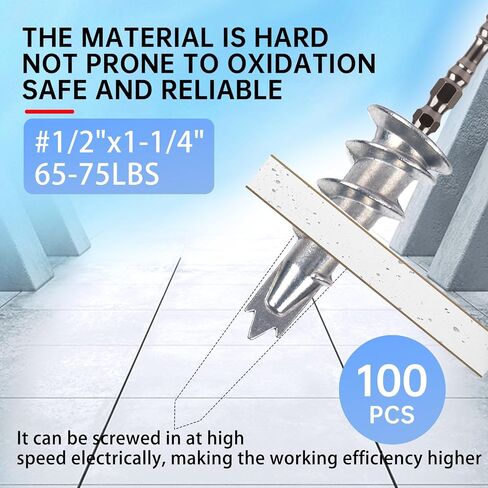 Metal Self Drilling Drywall Anchors, 101PCS Hollow Wall Anchors and Screws Kit, with Specialized Bit, Heavy Duty Sheetrock Anchors + #8×1-3/8 Screws, Easy for Wall, Shelve, Hanging and Mounting in Saudi Arabia