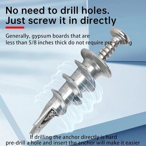 Metal Self Drilling Drywall Anchors, 101PCS Hollow Wall Anchors and Screws Kit, with Specialized Bit, Heavy Duty Sheetrock Anchors + #8×1-3/8 Screws, Easy for Wall, Shelve, Hanging and Mounting in Saudi Arabia