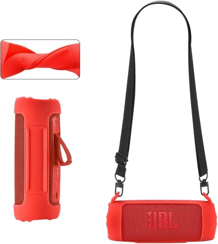 Silicone Case Cover Compatible with JBL Flip 7 Case Portable Wireless Speaker Subwoofer Resistant Drop Crash Adjustable Shoulder Strap Mountaineering Hiking Outdoor Travel Carrying (Black) in Kuwait