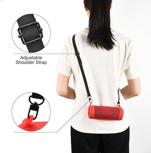Silicone Case Cover Compatible with JBL Flip 7 Case Portable Wireless Speaker Subwoofer Resistant Drop Crash Adjustable Shoulder Strap Mountaineering Hiking Outdoor Travel Carrying (Black) in Kuwait