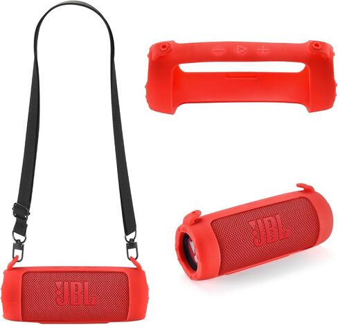Silicone Case Cover Compatible with JBL Flip 7 Case Portable Wireless Speaker Subwoofer Resistant Drop Crash Adjustable Shoulder Strap Mountaineering Hiking Outdoor Travel Carrying (Black) in Kuwait