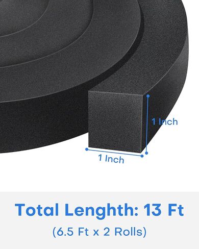 2packs شريط رغوة مكيف الهواء مع مادة لاصقة ، 1''x1'x 6.5 ft نافذة الطقس ، وارتفاع المرونة AC مجموعة SEAL SEAL عزل الرغوة لصيف الشتاء (6.5 قدم × 2 لفات ، أسود) in Kuwait