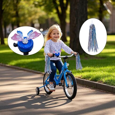Children's Bicycle Bell - 1 Bicycle Bell with a Pearl Butterfly and 2 Handlebar Streamers for Scooter Tassels, Ideal for Kids' Bicycle Accessories. in Saudi Arabia