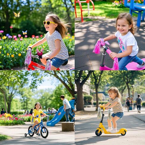 Children's Bicycle Bell - 1 Bicycle Bell with a Pearl Butterfly and 2 Handlebar Streamers for Scooter Tassels, Ideal for Kids' Bicycle Accessories. in Saudi Arabia