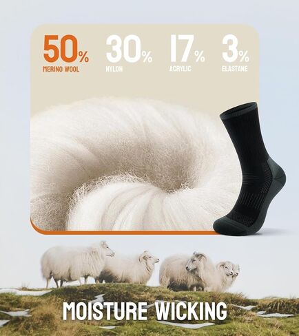Merino Wool Hiking Socks for Men & Women Performance Thermal Winter Warm Boot Work Cushion Socks 3 Pairs in Saudi Arabia