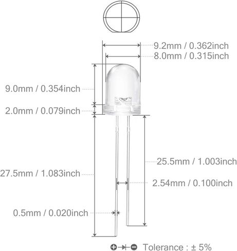 CHANZON 50 pcs 8mm Yellow LED Diode Lights (Clear Round Transparent DC 2V 20mA) Bright Lighting Bulb Lamps Electronics Components Indicator Light Emitting Diodes in Saudi Arabia