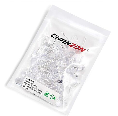 CHANZON 50 pcs 8mm Yellow LED Diode Lights (Clear Round Transparent DC 2V 20mA) Bright Lighting Bulb Lamps Electronics Components Indicator Light Emitting Diodes in Saudi Arabia