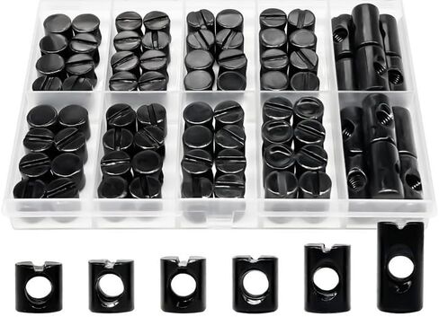 Glarks 60pcs M6 x 10/12/15/20mm Black Cross Dowel Hammer Nut Assortment Kit, Includes 40pcs Barrel Nuts, 10pcs Wood Inserts Bolt Furniture Screw, 10pcs 4-Pronged Tee Nut in Saudi Arabia