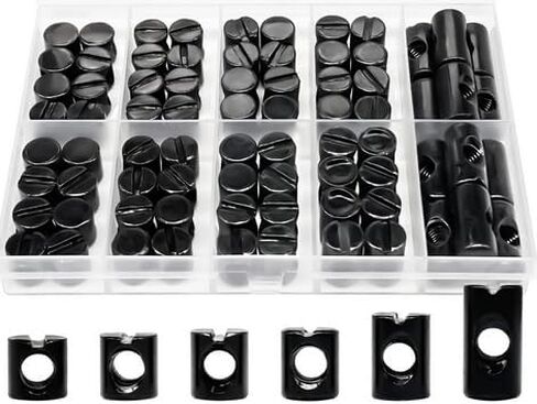 Glarks 50pcs M6 x 20mm Black Barrel Nuts, Carbon Steel Cross Dowels Slotted Nuts, Slotted Drive Nuts, Horizontal Hole Nut for Hardware Replacement, Beds Crib and Chairs (Black) in Saudi Arabia