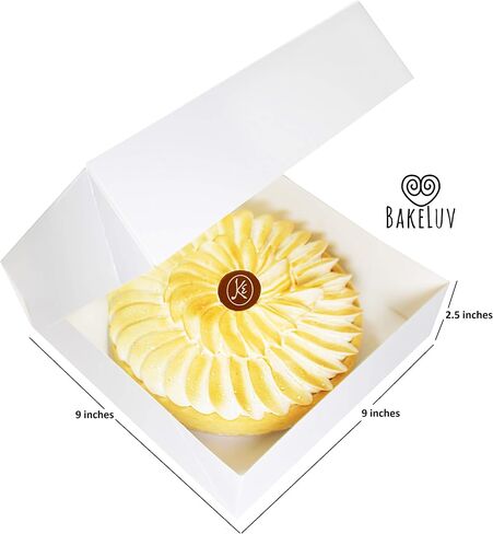 صناديق فطيرة Bakeluv لـ 9 بوصة فطيرة | أبيض ، 50 حزمة | مربع مخبز 9x9x2.5 مع نافذة ، صندوق ملفات تعريف الارتباط 9x9 ، صناديق المعجنات 9 بوصة مع نوافذ ، مربعات الكيك ، منبثقة تلقائية in Kuwait