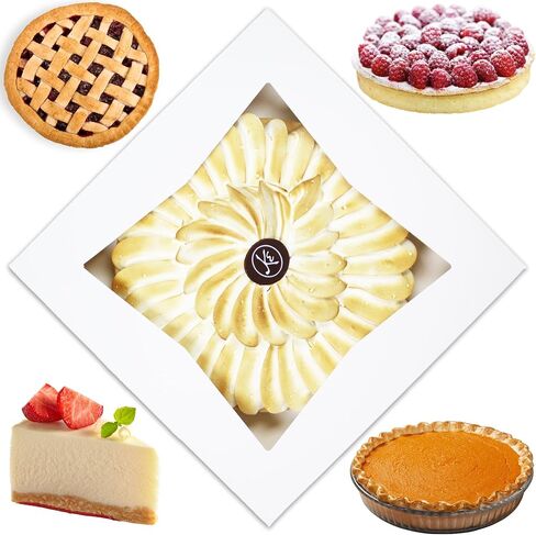 صناديق فطيرة Bakeluv لـ 9 بوصة فطيرة | أبيض ، 50 حزمة | مربع مخبز 9x9x2.5 مع نافذة ، صندوق ملفات تعريف الارتباط 9x9 ، صناديق المعجنات 9 بوصة مع نوافذ ، مربعات الكيك ، منبثقة تلقائية in Kuwait