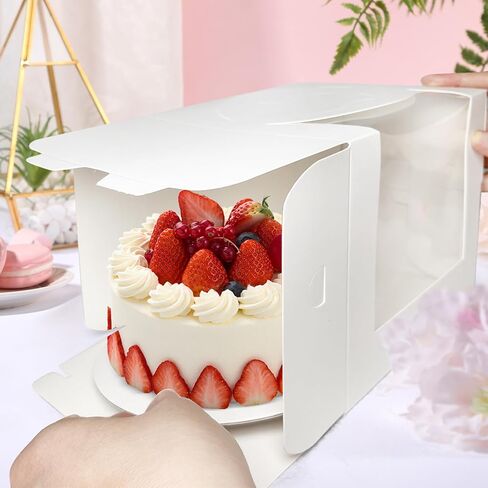 12 Set 6x6x6 Inches Cake Boxes with Boards-（12 Boxes with Handles & 12 Borads & 70ft Silk Ribbon and 12Pcs Stickers） in Saudi Arabia