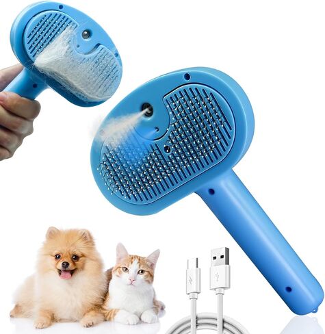 5-in-1 Pet Steam Brush-Cat Steam Brush, Combing, Massaging, Grooming, Shedding, Cleaning in Cat Brushes for Indoor Cats, Suitable for Cats, Dogs and Other Short ＆ Long-Haired Pets(Blue) in Saudi Arabia