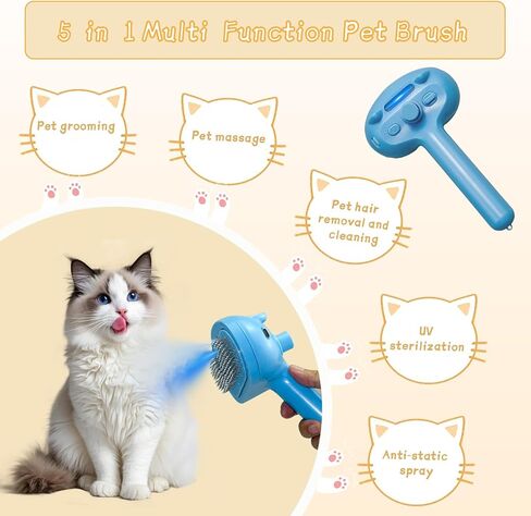 5-in-1 Pet Steam Brush-Cat Steam Brush, Combing, Massaging, Grooming, Shedding, Cleaning in Cat Brushes for Indoor Cats, Suitable for Cats, Dogs and Other Short ＆ Long-Haired Pets(Blue) in Saudi Arabia