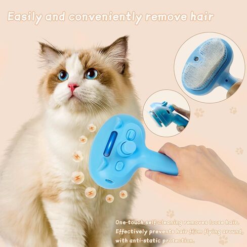 5-in-1 Pet Steam Brush-Cat Steam Brush, Combing, Massaging, Grooming, Shedding, Cleaning in Cat Brushes for Indoor Cats, Suitable for Cats, Dogs and Other Short ＆ Long-Haired Pets(Blue) in Saudi Arabia