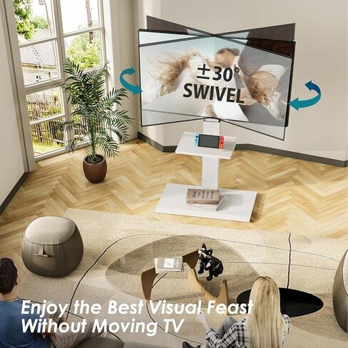 FITUEYES Floor TV Stand with Mount for 32-55 65 Inch TV, Height Adjustable TV Floor Stand with Metal Shelf up to 88lbs, Swivel Tall TV Stand with Study Iron Base for Living Room, Bedroom in Kuwait