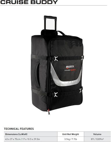 Mares Cruise Buddy Compact Diving Sports Equipment Luggage Air Travel Roller Bag, 87-Liter Capacity in Saudi Arabia