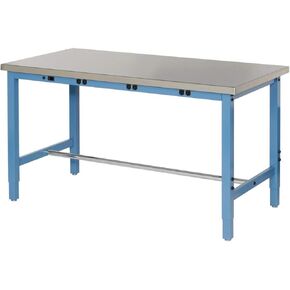 صناعي عالمي 48 "W × 30" د طاولة عمل قابلة للتعديل ، ساحة الطاقة ، 1-1/2 "حافة مربعة من الفولاذ المقاوم للصدأ السميك ، الأزرق in Kuwait
