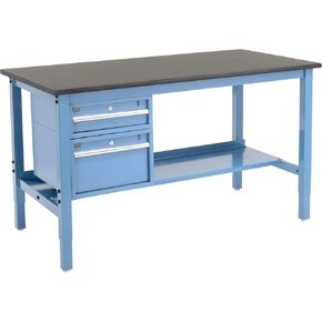 Global Industrial 72 "W X 30" D Workbench ، 1 "حافة أمان راتنجات الفينول السميكة مع الأدراج والرف ، الأزرق in Kuwait
