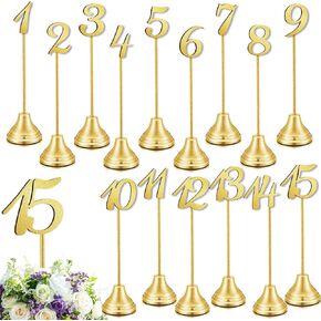 Maitys 15 Pcs Metal Table Numbers 1-15 Table Number Stands for Wedding 8 Inch Party Tabletop Sign Stands Seat with Heavy Duty Base for Banquets Anniversaries Parties Events Catering(Bronze) in Kuwait