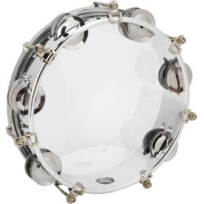 8in Tambourine Adjustable Tone Hand Drum Hand Held Percussion Educational Musical Instrument Cymbal Bells Double Row Jingle Bells with Drum Key(Transparent) in Kuwait