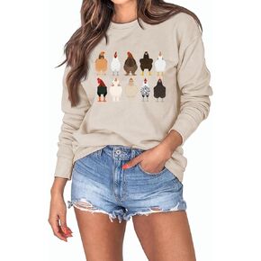Chicken Sweatshirts For Women Farm Chickens Shirt Funny Graphic Long Sleeve Pullover Thanksgiving Sweatshirt in Saudi Arabia