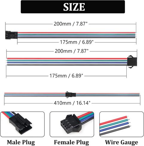 Fielect 10pairs jst sm 3pins plug male to female wire connector adapter 20cm 22awg wires for WS2812B WS2811 WS2812 WS2814 SK6812 FOCB CCT LED in Kuwait
