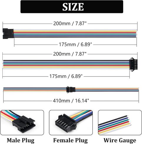 Fielect 10pairs jst sm 3pins plug male to female wire connector adapter 20cm 22awg wires for WS2812B WS2811 WS2812 WS2814 SK6812 FOCB CCT LED in Kuwait